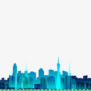 卡通蓝色的建筑城市放免抠