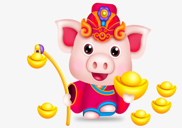 卡通猪年财神元素设计免抠
