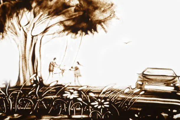 亲子游沙画免抠