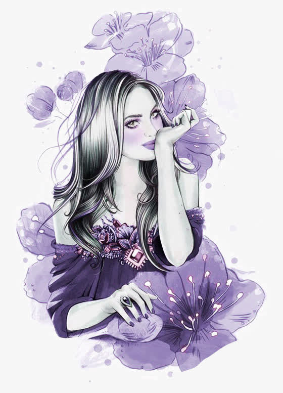 手绘美女免抠