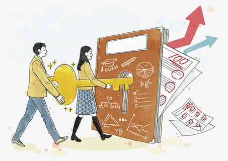 拿着钥匙打开书本的人免抠