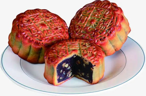 中秋传统美食红色月饼免抠