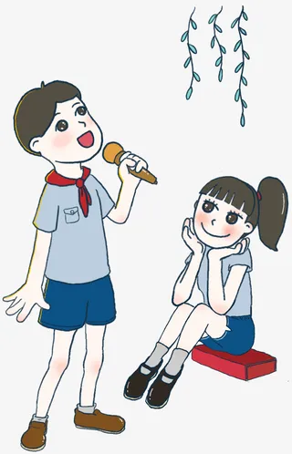 唱歌的两个小朋友免抠