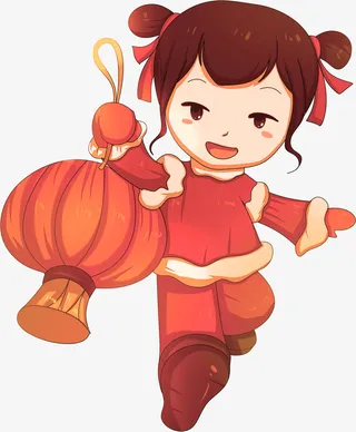 手绘卡通新年挂灯笼免抠