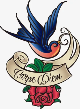 鲜花小鸟纹身插画免抠