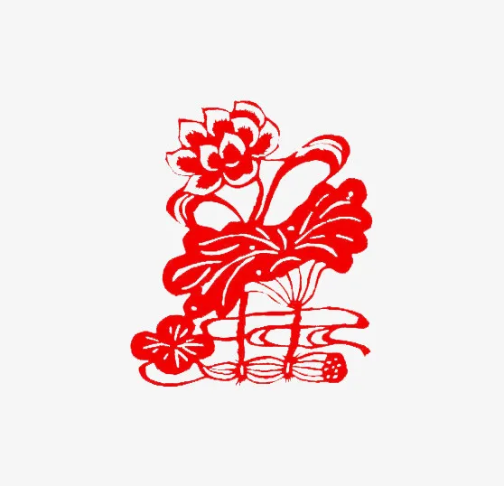 荷花剪纸图案免抠