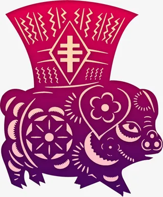 红色喜庆小猪剪纸PSD元素免抠