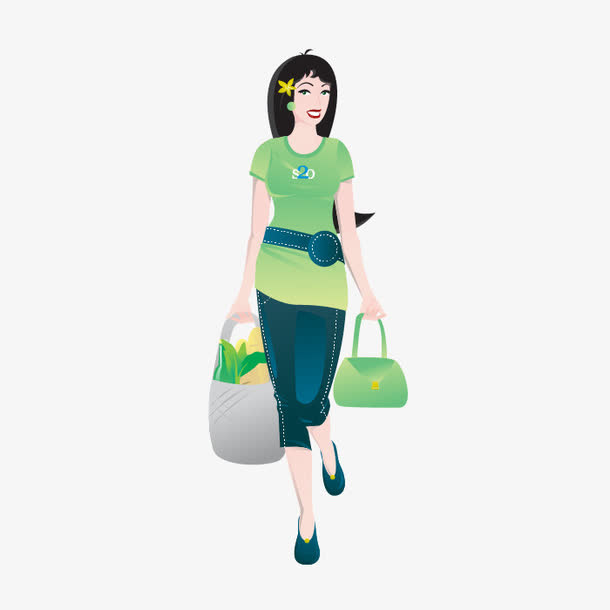 卡通手绘购物女性免抠
