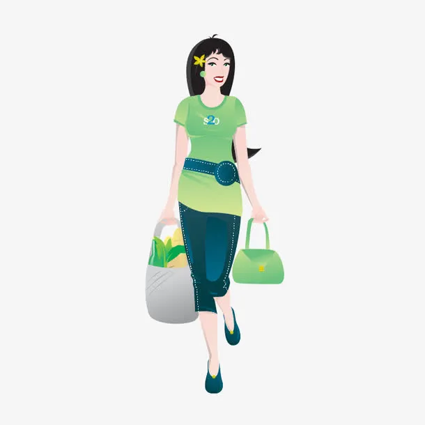 卡通手绘购物女性免抠
