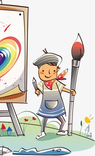 可爱手绘画画人物男孩免抠