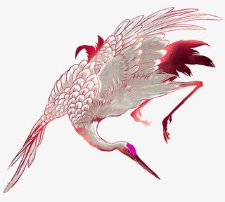 红色中国风仙鹤装饰图案免抠