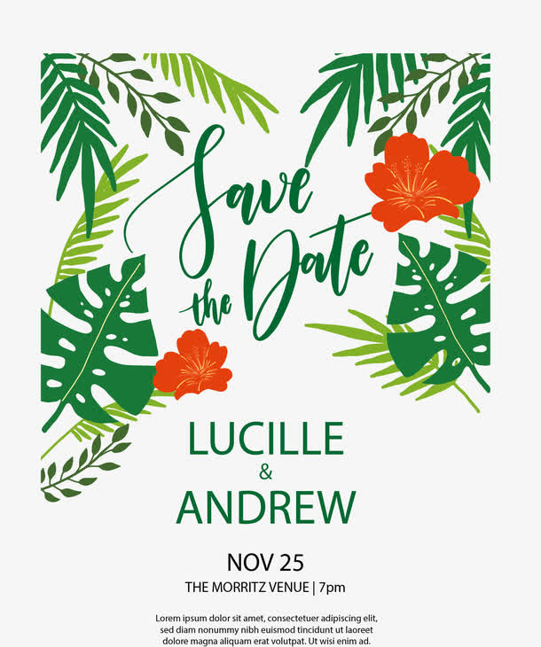 热带植物树叶边框邀请函免抠