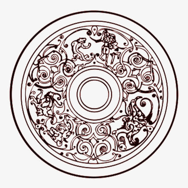 深红古风花纹免抠