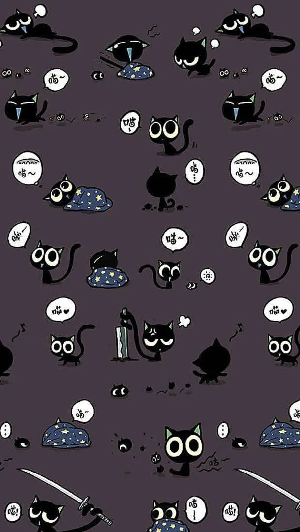 手绘卡通黑色小猫免抠