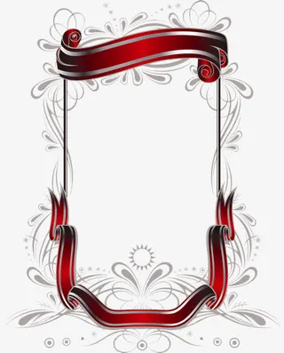 红色彩带装饰的边框免抠