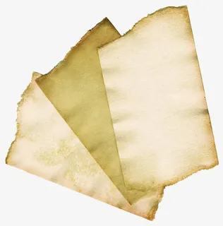 三张发黄破旧的纸张免抠