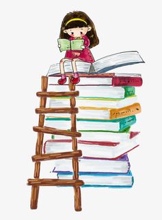 儿童读书日手绘插图爬*读书的免抠