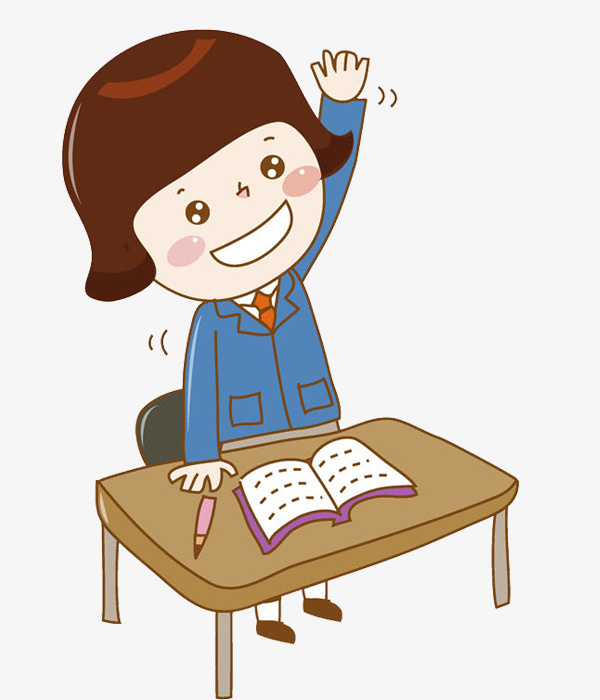 卡通举手回答问题的学生免抠