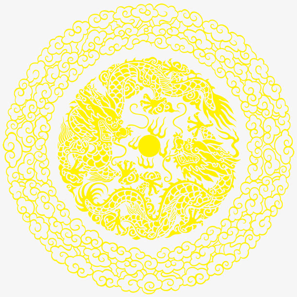 黄色中国风花纹免抠