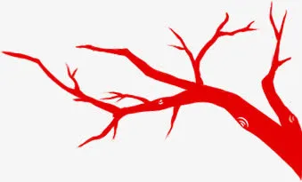 手绘红色干枯树枝素材免抠