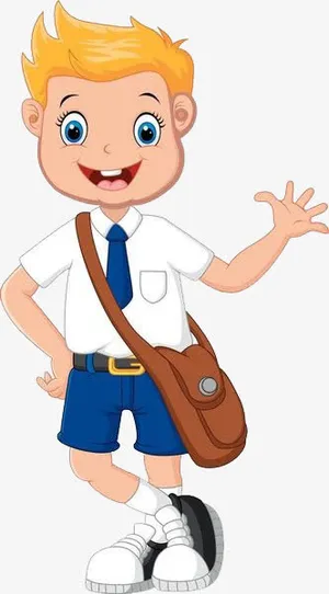 手绘新学期学生背着书包上学的插免抠