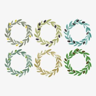 六个卡通清新橄榄枝花环边框头饰免抠