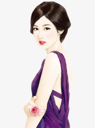 藏青色露背礼服女子古风立绘免抠