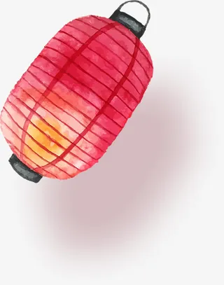 红色中国风水彩灯笼免抠