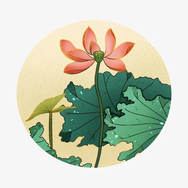 国潮古风山水荷花莲花噪点插画元素免抠