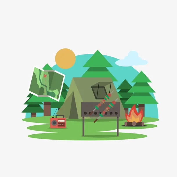 矢量手绘户外野营免抠