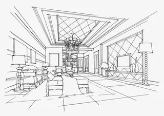 客厅室内透视图png图片免抠