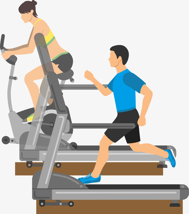 彩色扁平化跑步机卡通插画免抠