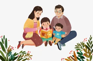 坐在地上教育子女的父母免抠