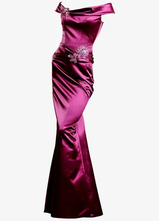 玫红色晚宴长裙免抠