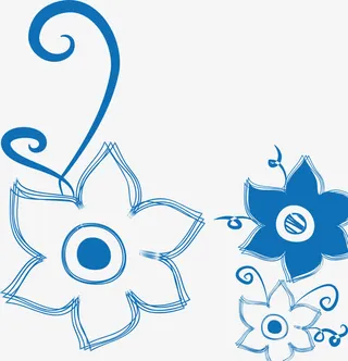 蓝色线条花朵免抠