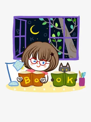 灯下苦读的少女免抠