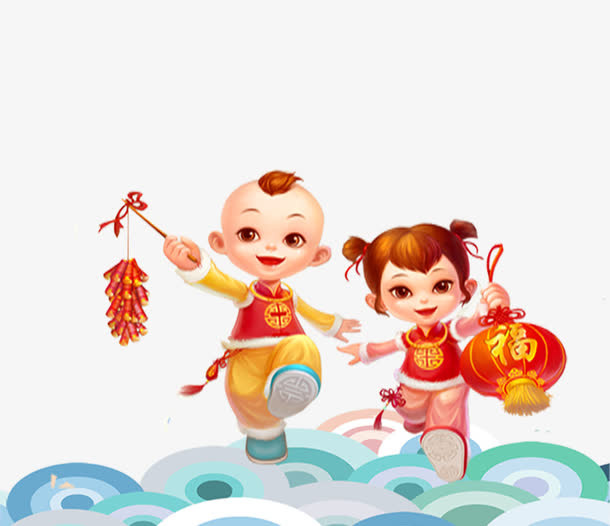 年卡通拜年娃娃免抠