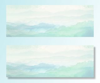 中国风雨水山脉水彩渲染蓝色banner高清复古中国风背景