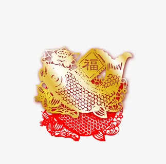 矢量手绘剪纸鱼免抠