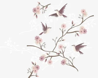 美丽的春天树枝小鸟免抠