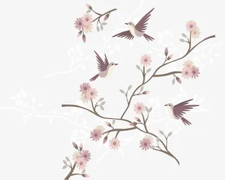 美丽的春天树枝小鸟免抠