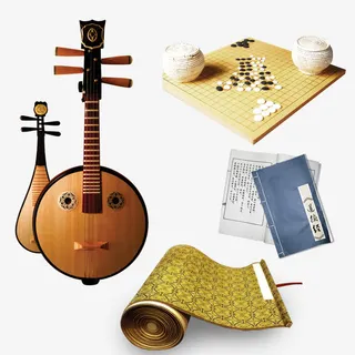 琴棋书画分层素材免抠