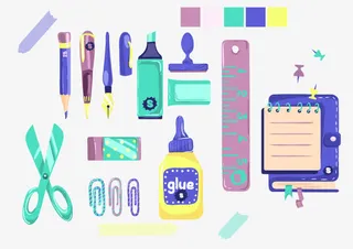 卡通手绘文具素材免抠