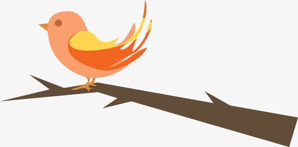 树枝上橙色小鸟免抠