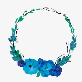 手绘蓝色花环免抠