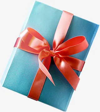 清新蓝色礼盒红色丝带免抠