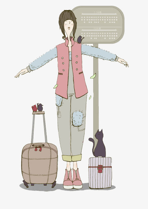手绘女孩免抠