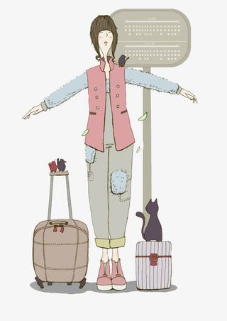 手绘女孩免抠