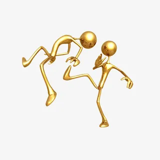 追赶玩闹的小金人免抠