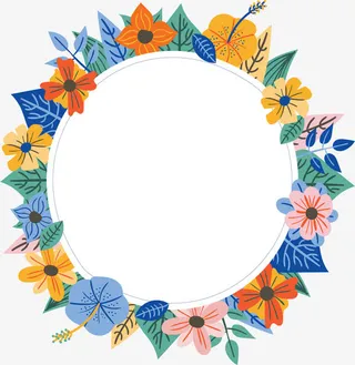 多彩春天花朵边框免抠